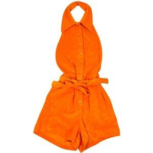 &‎ Other Stories Cotton Toweling Romper Size Small Orange Belted Shorts Halter